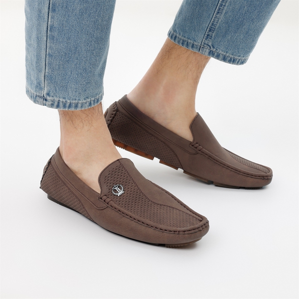 Men's Vegan Leather Slip-On Casual Loafers - BROWN - 1